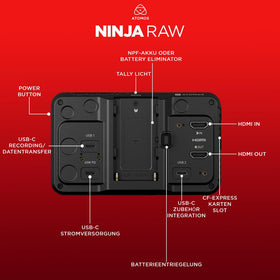 Atomos Ninja RAW portable power options with NP-F or USB-C