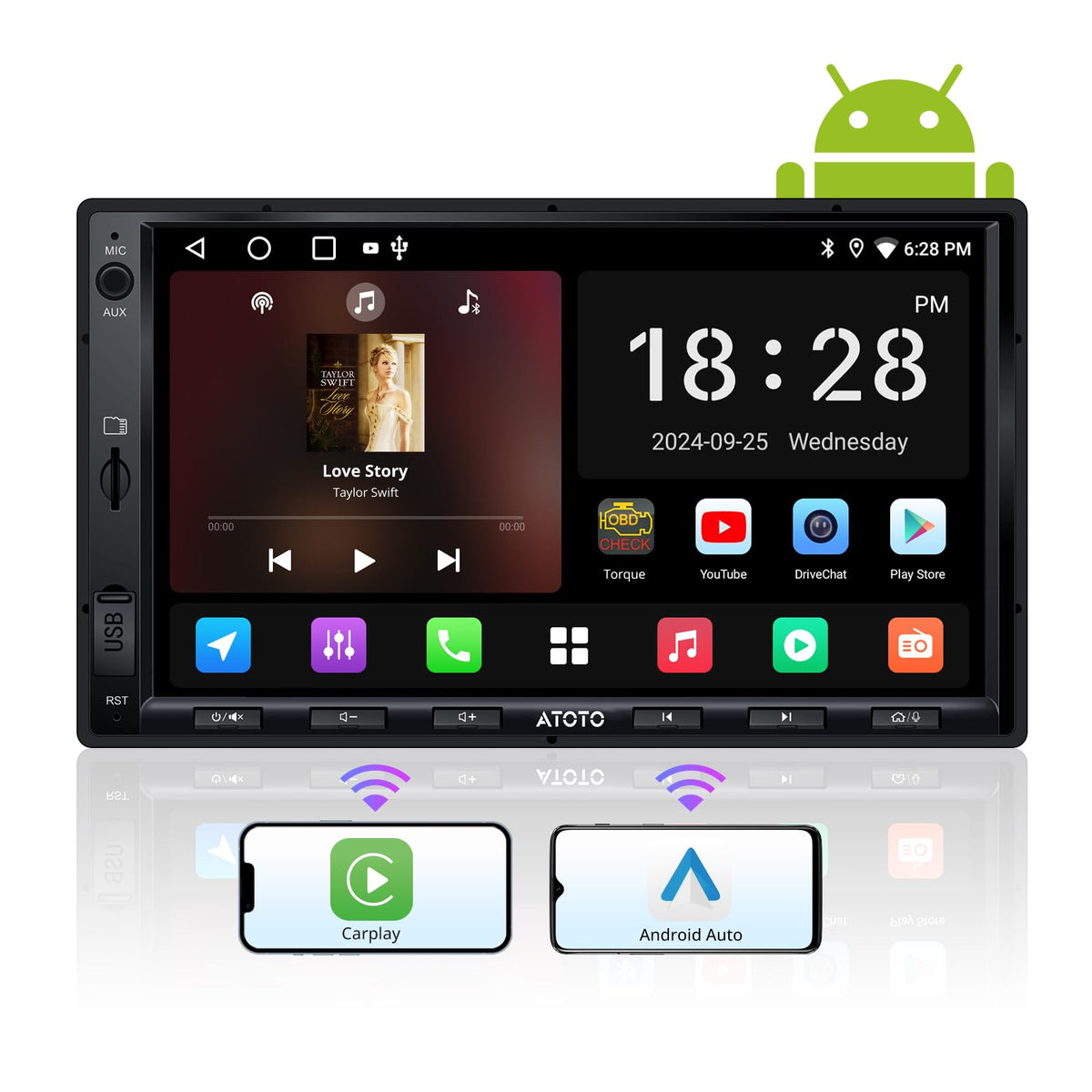 ATOTO A5L 7-inch HD QLED touchscreen for easy app access on the go.