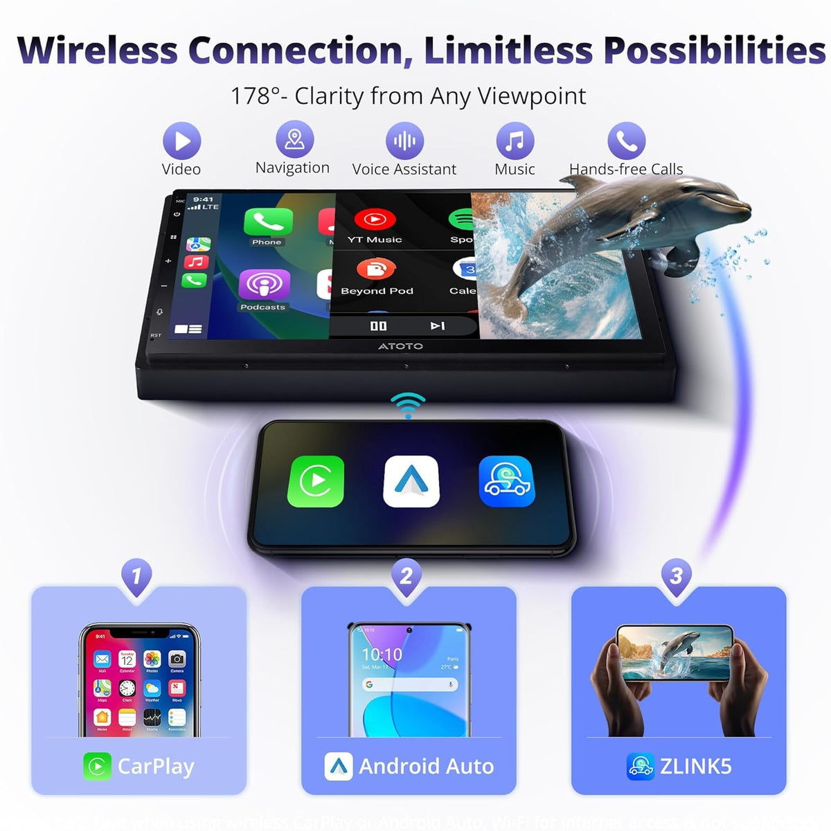 ATOTO A5L FindApps store enables installing popular apps for driving convenience.