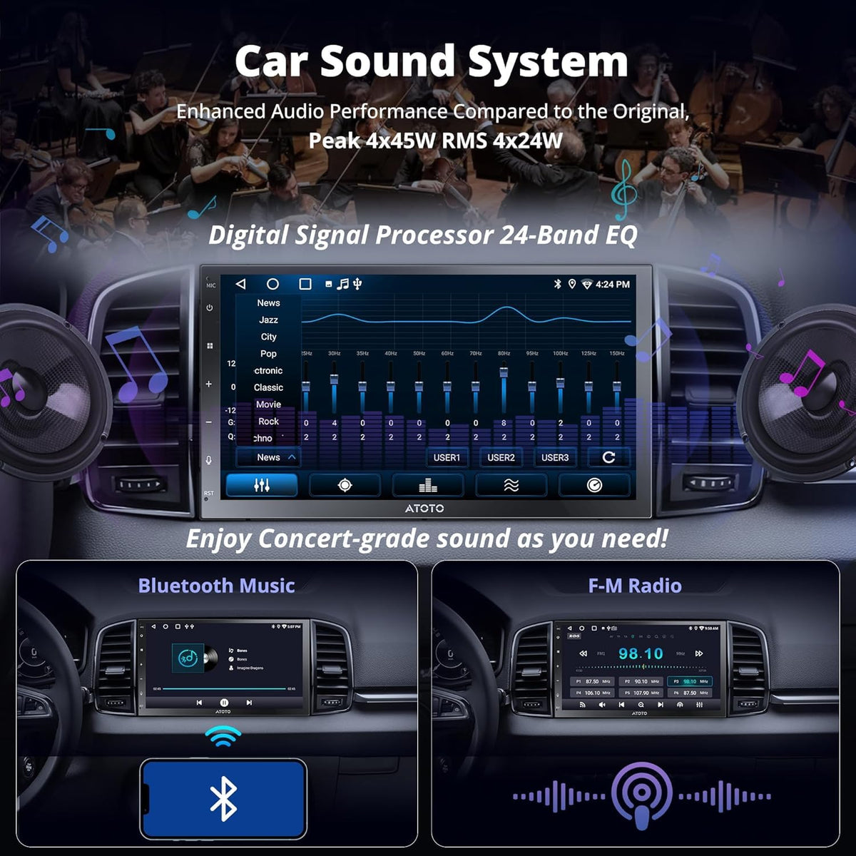 ATOTO A5L DSP with 24-band EQ for precise sound customization.