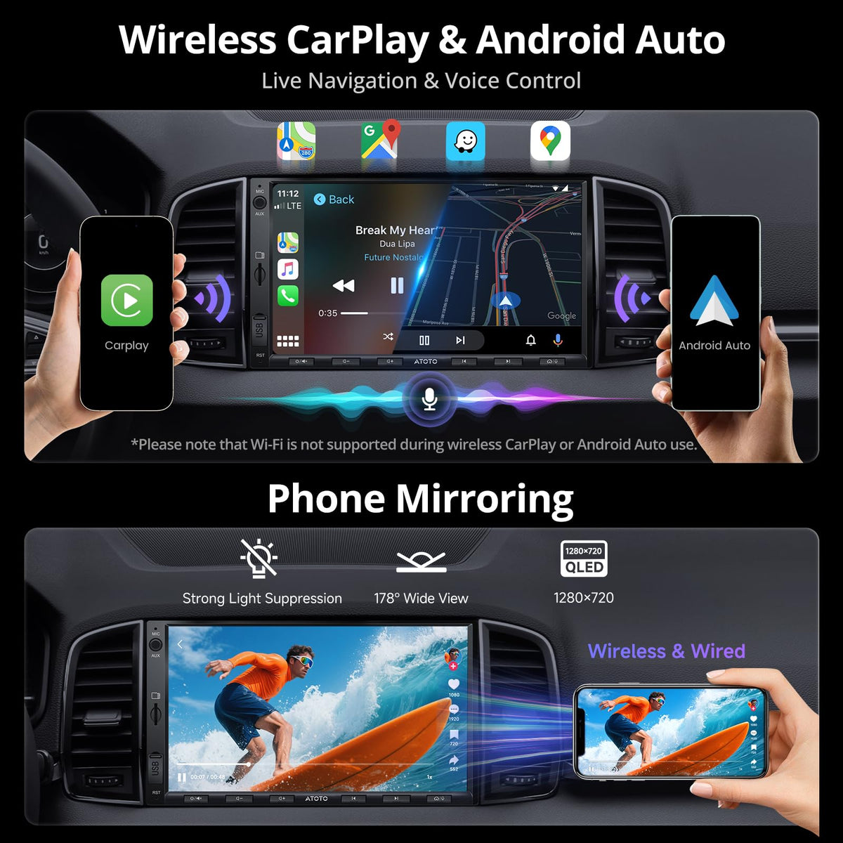 ATOTO A5L QLED touchscreen with vibrant visuals in car use