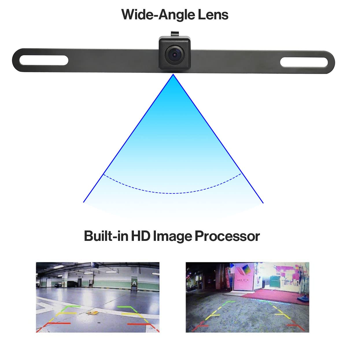 ATOTO AC-4486 low-light performance with distance scale lines aids night parking.
