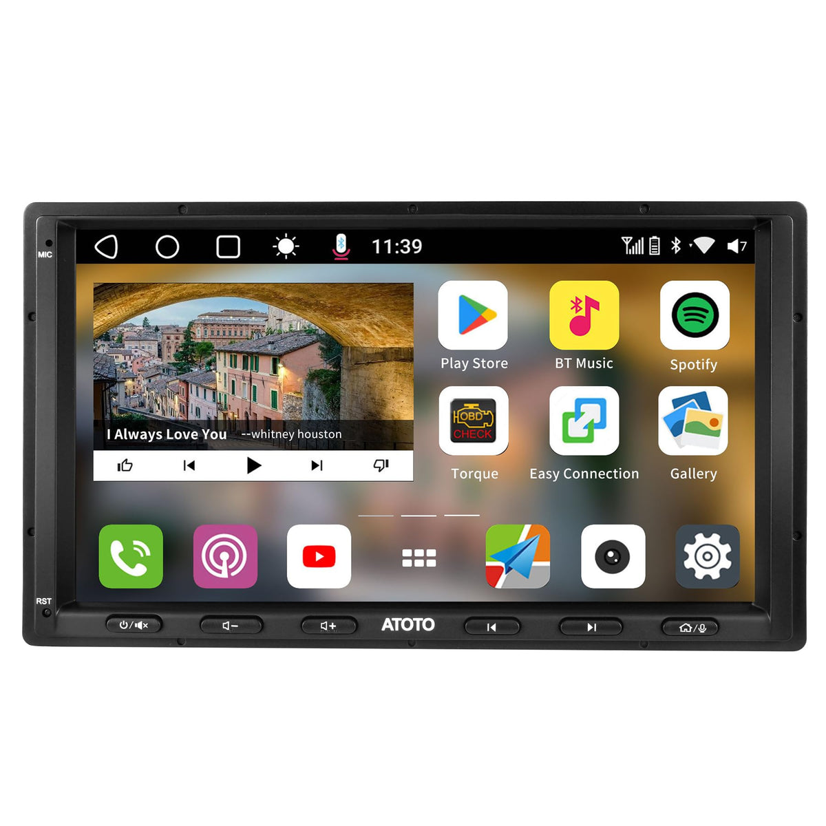 ATOTO S8 7-inch display showing clear navigation and multimedia on the dash
