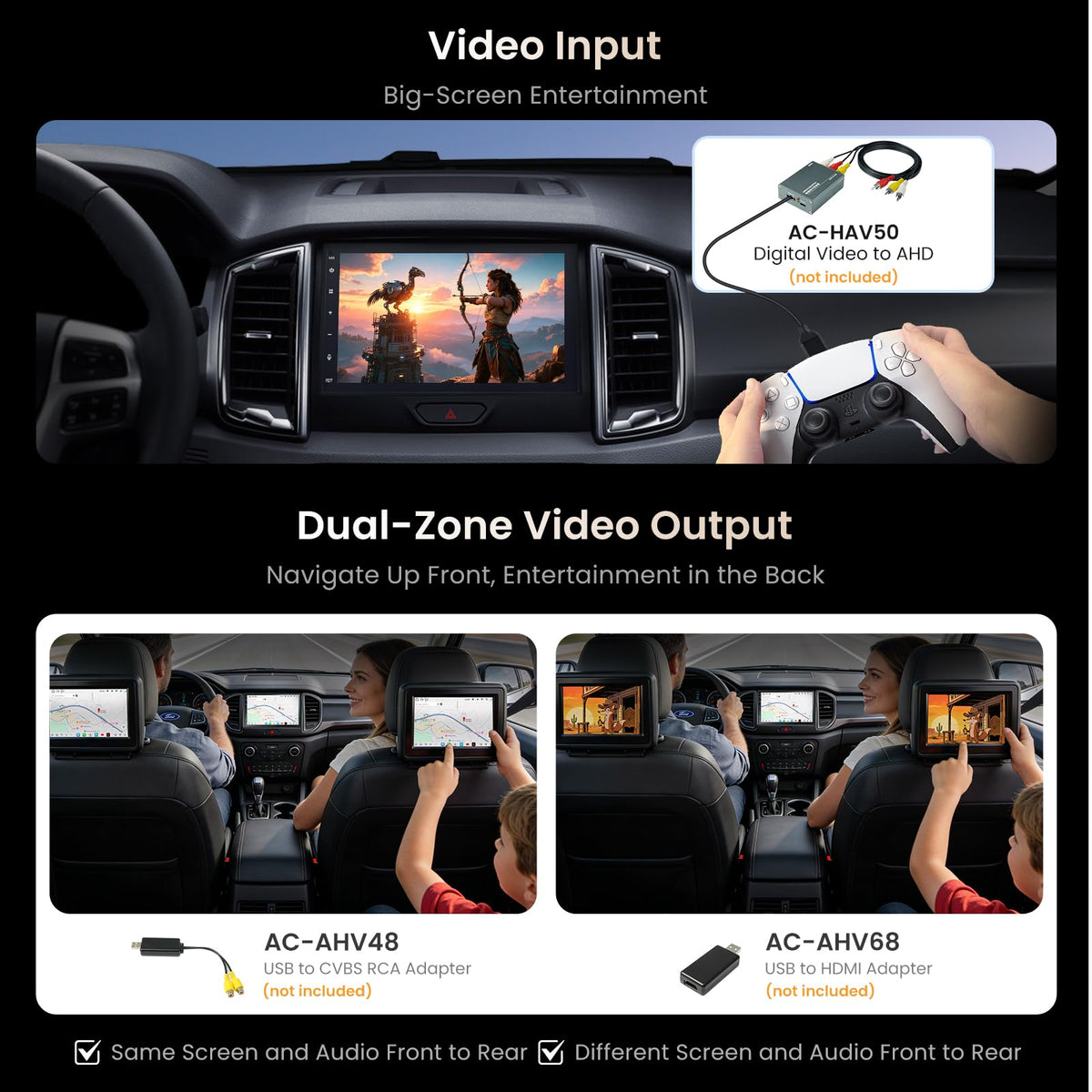 ATOTO S8L front and rear camera inputs with Live Rear View