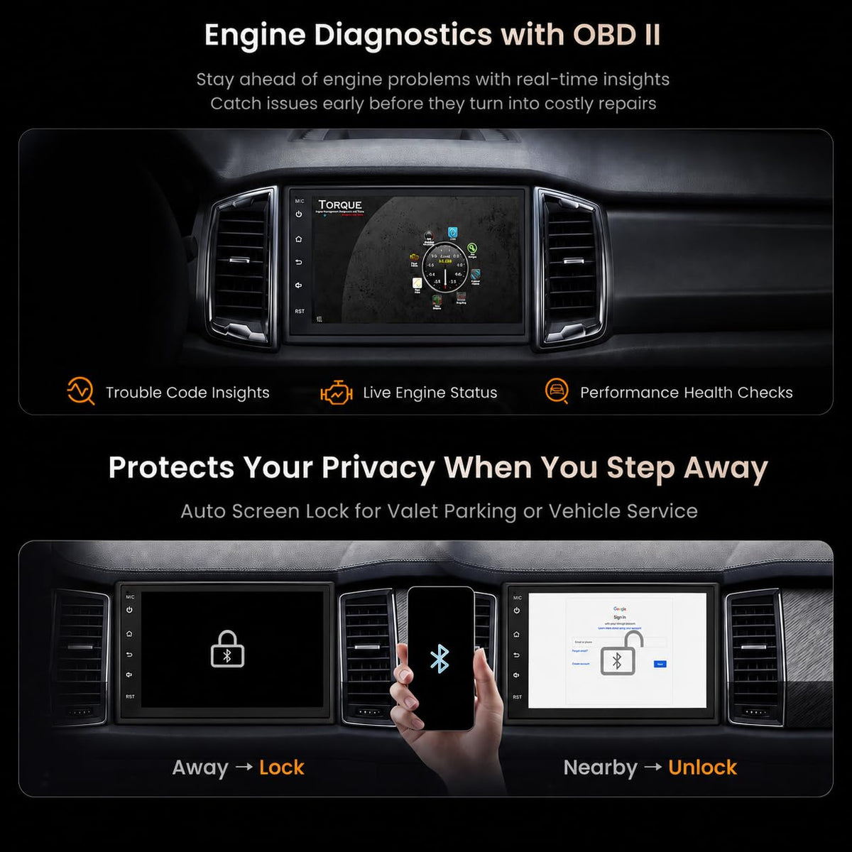 ATOTO S8L OBD Bluetooth scanner with Torque app for vehicle data