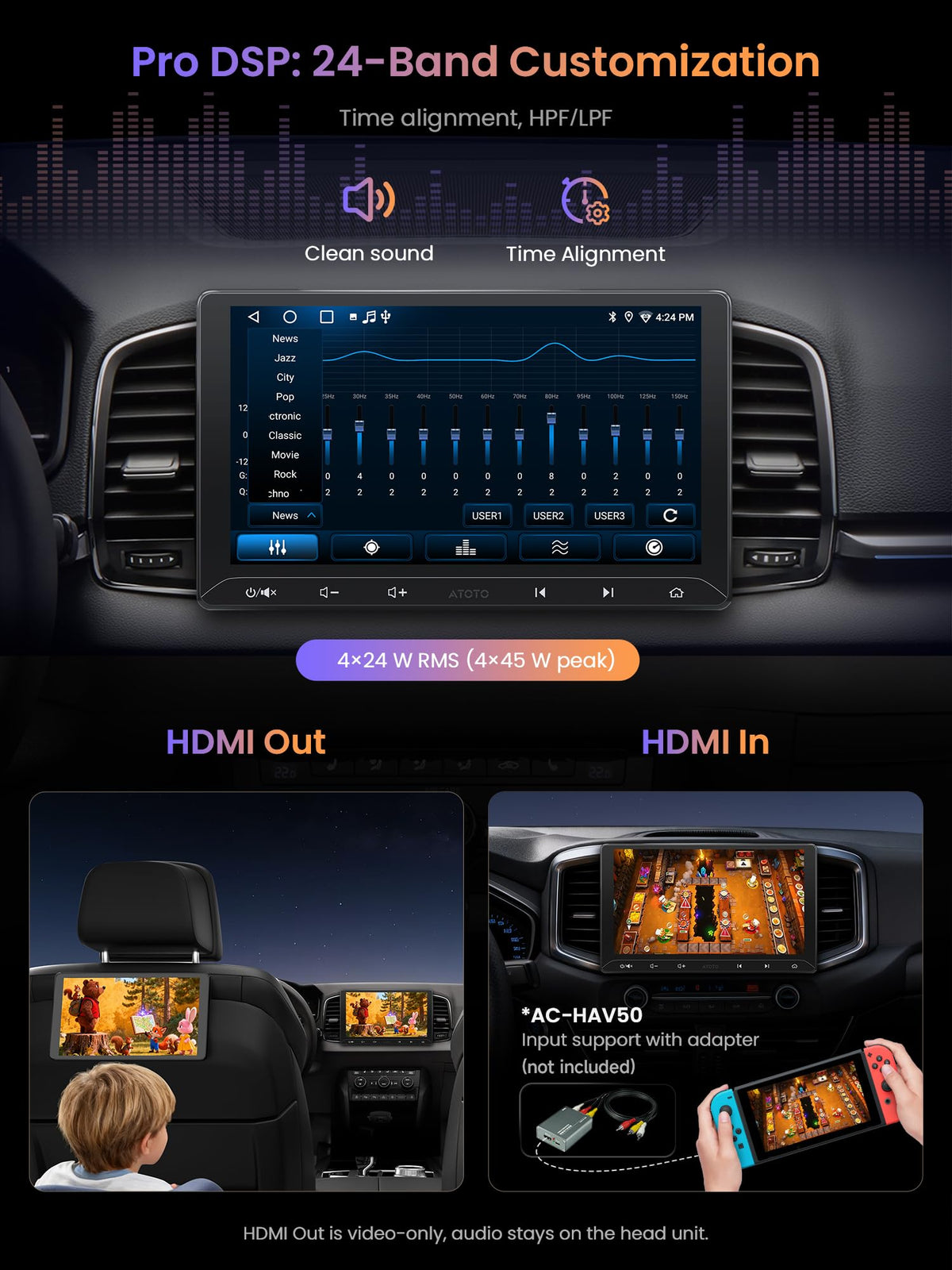 ATOTOEXCEL A5L HDMI Out feeding passenger screens with video