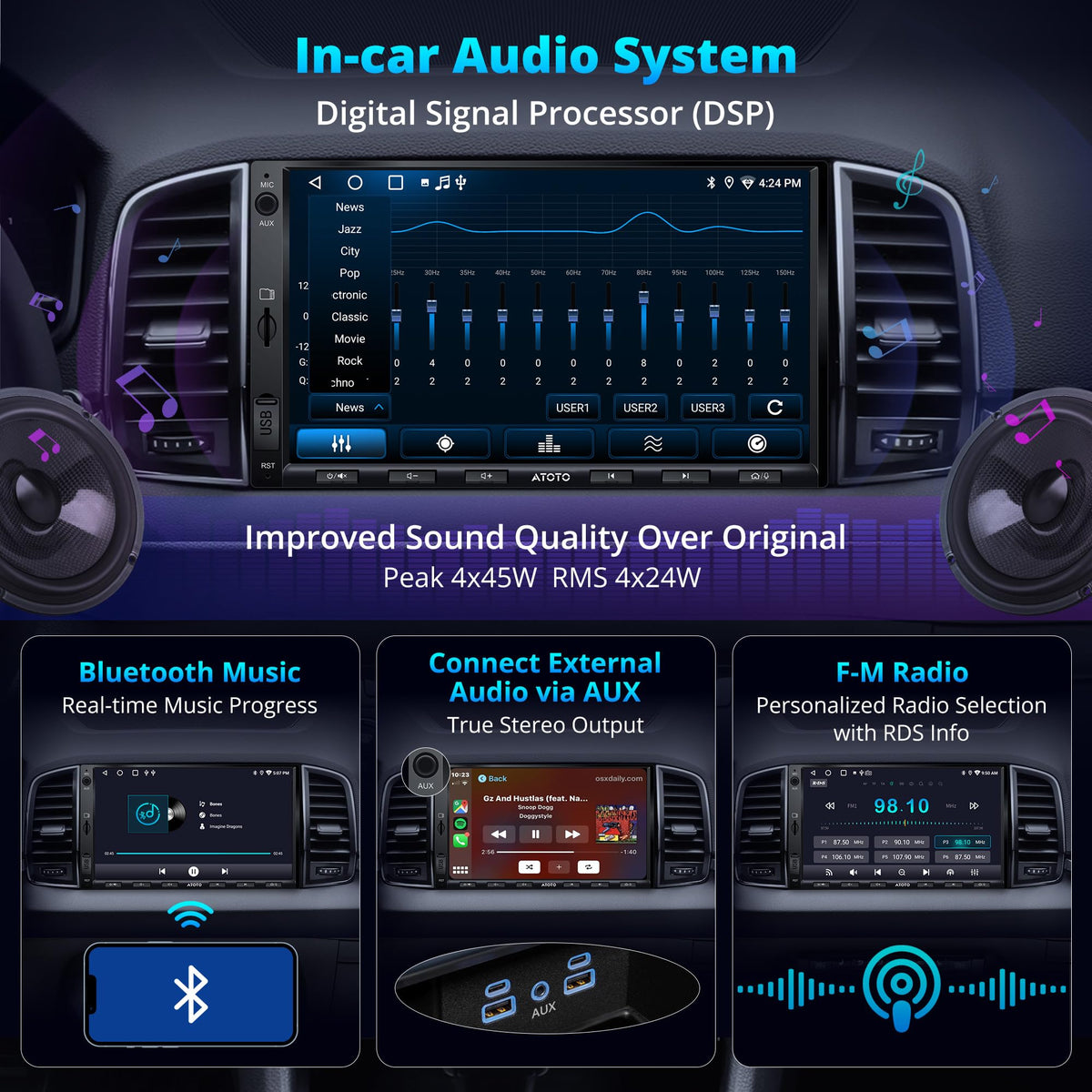 ATOTOEXCEL A5L OBD2 scanner displays engine data at a glance.