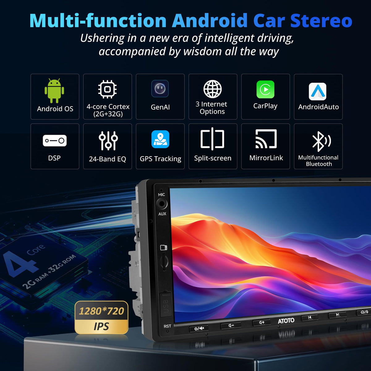 ATOTOEXCEL A5L wireless CarPlay for hands-free calls and music.