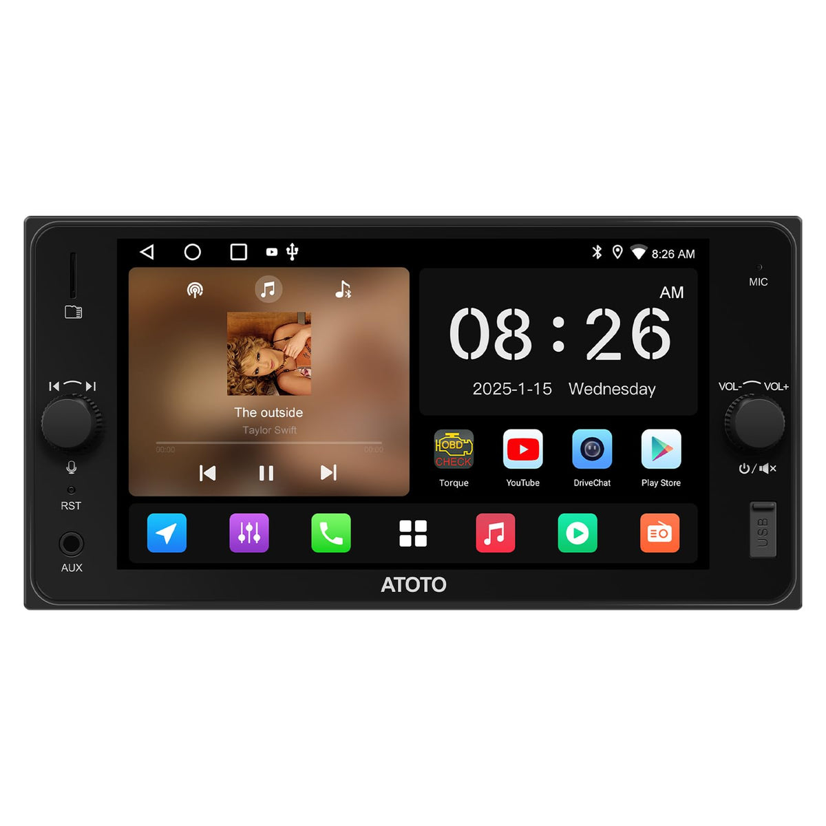 ATOTOZONE A5L 7-inch dash screen enabling wireless CarPlay and Android Auto