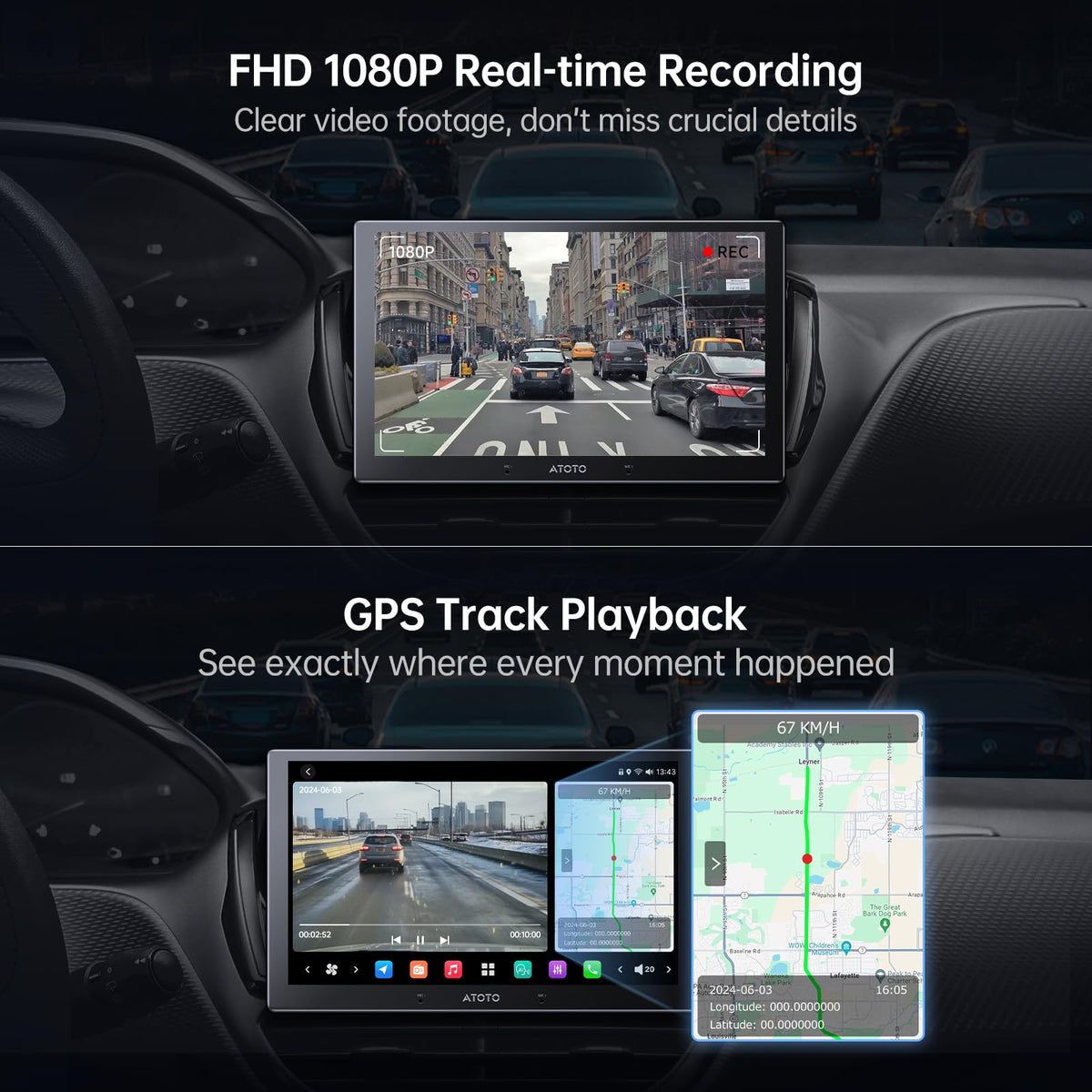 ATOTOZONE side profile mounted on dashboard illustrating discreet installation advantage