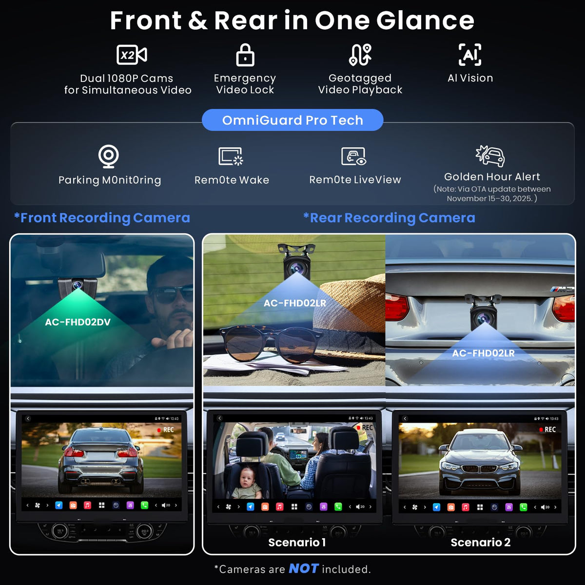 ATOTOZONE dual 1080P cameras capture front and rear footage for safer parking.