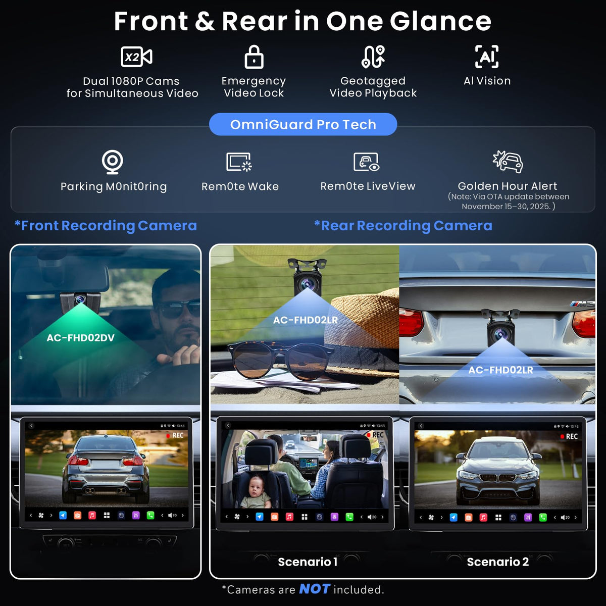 ATOTOZONE dual-camera setup capturing front and rear driving footage