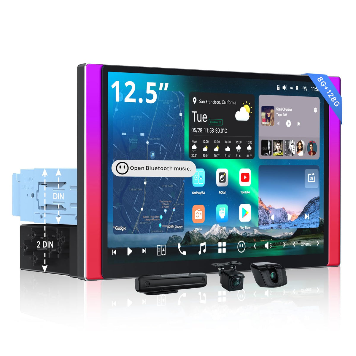 ATOTOZONE X10 12.5-inch QLED floating screen delivers daytime clarity for maps and media.