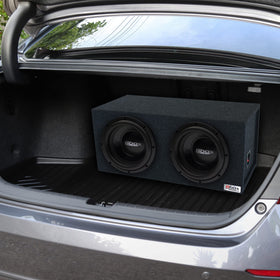 Atrend Bbox dual 12-inch enclosure installed in a truck for enhanced music playback
