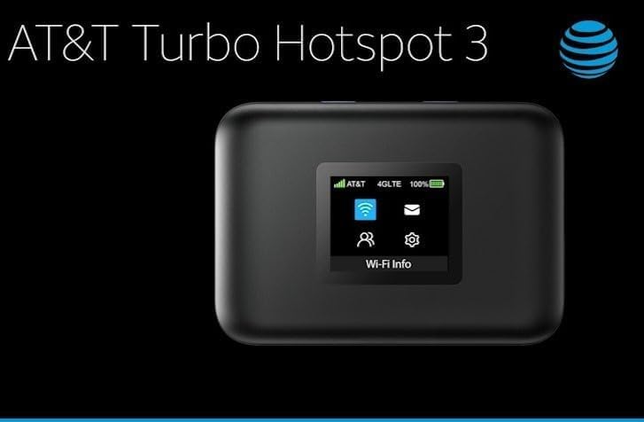 AT&T Turbo Hotspot 3 LCD screen shows status, signal, and connections