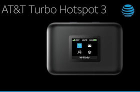 AT&T Turbo Hotspot 3 LCD screen shows status, signal, and connections
