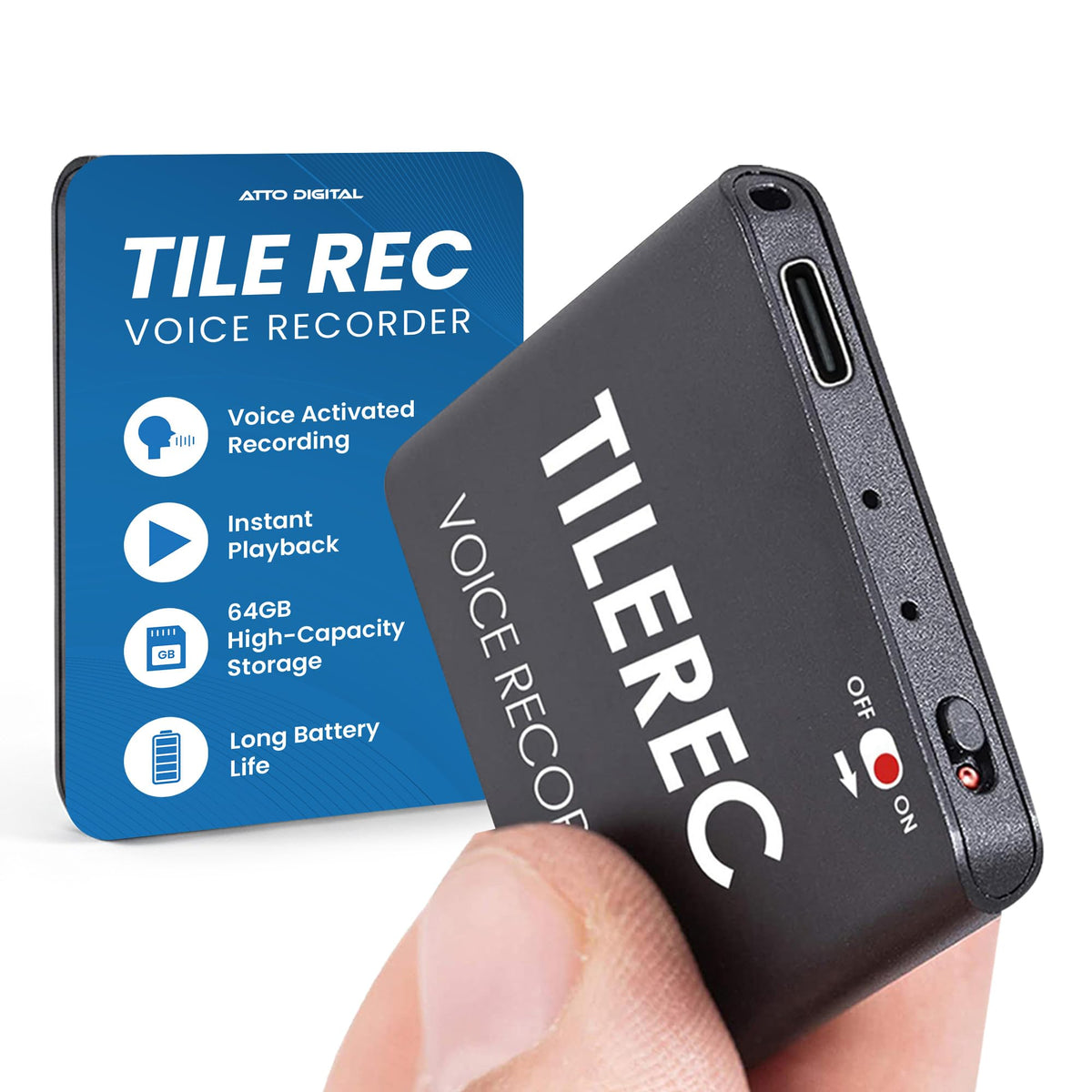 Attodigitl TileRec voice-activated recorder in metal case for on-the-go notes
