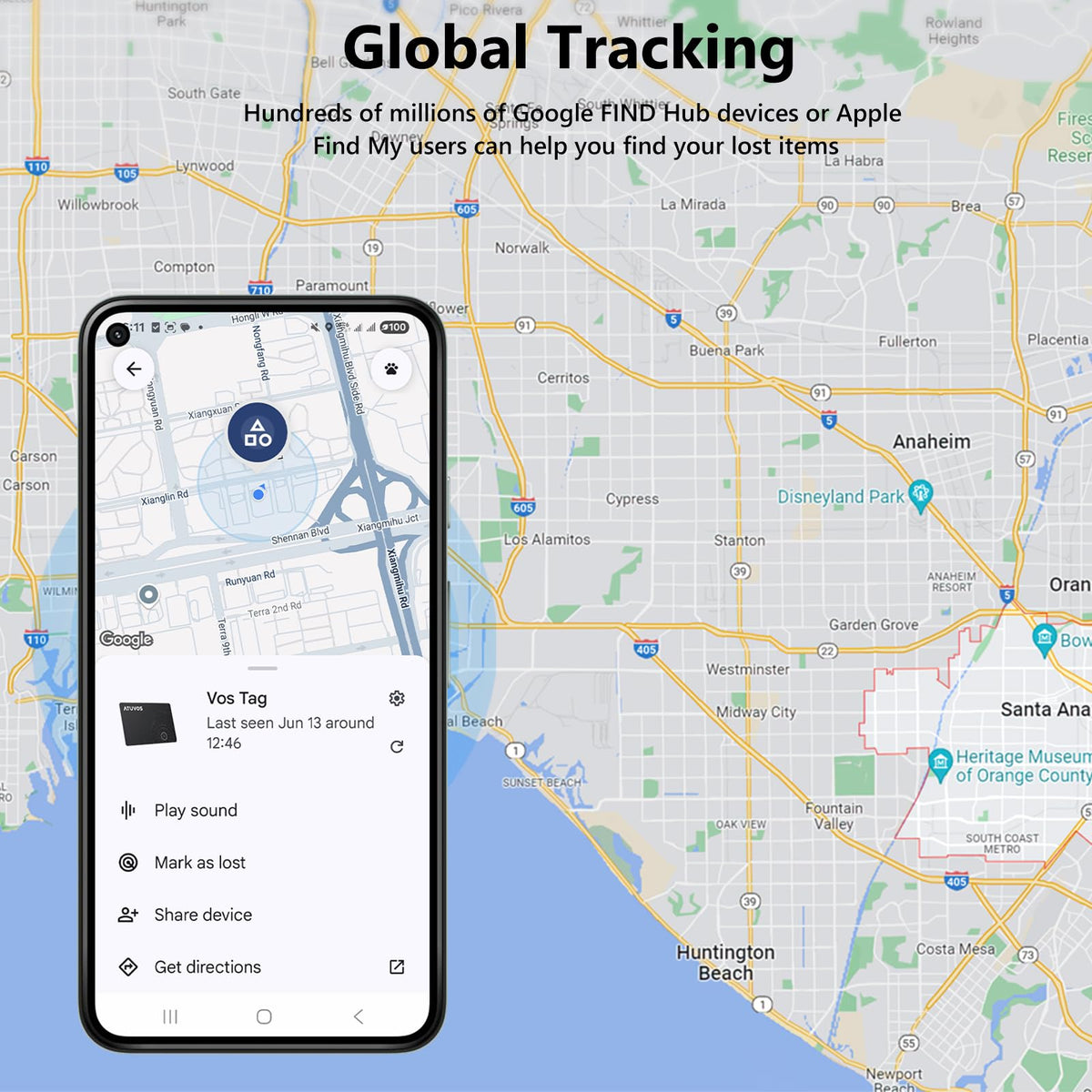 ATUVOS Air Tag Pro left-behind reminder via Find My prevents forgetting items.
