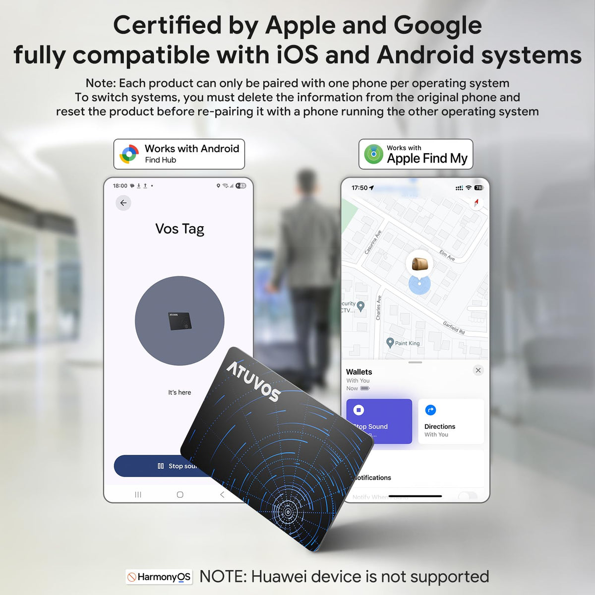 ATUVOS Air Tag Pro emits a loud alert to help locate items in crowded spaces.