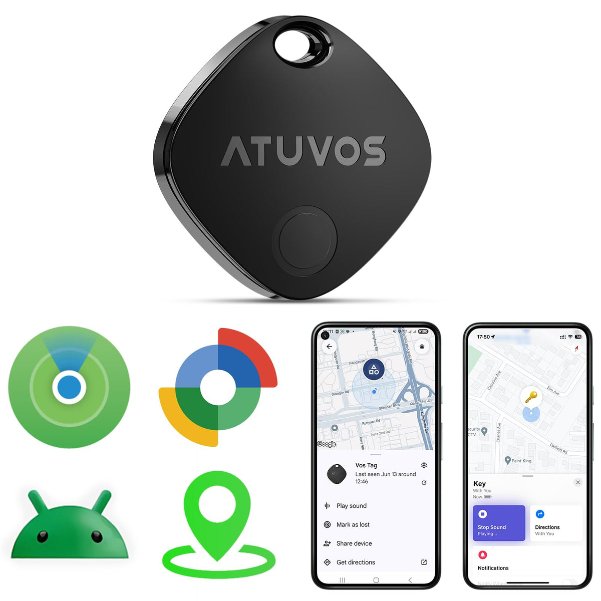 ATUVOS air tracker tag-1 pack closeup on keychain for quick item checks