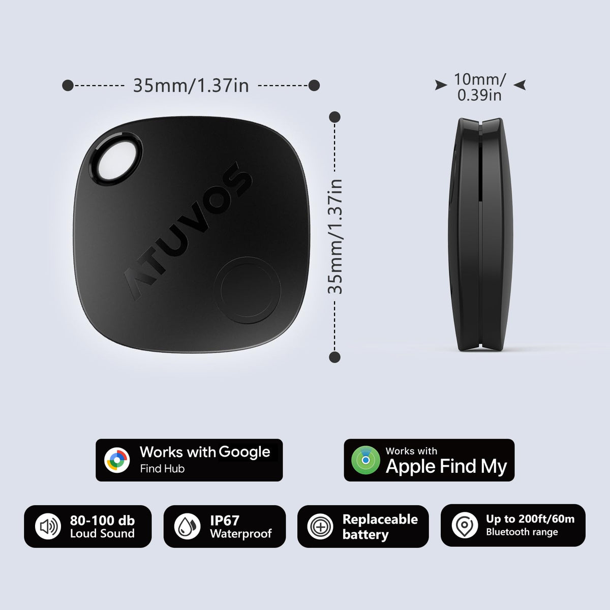 ATUVOS air tracker tag-1 pack replaceable battery illustration