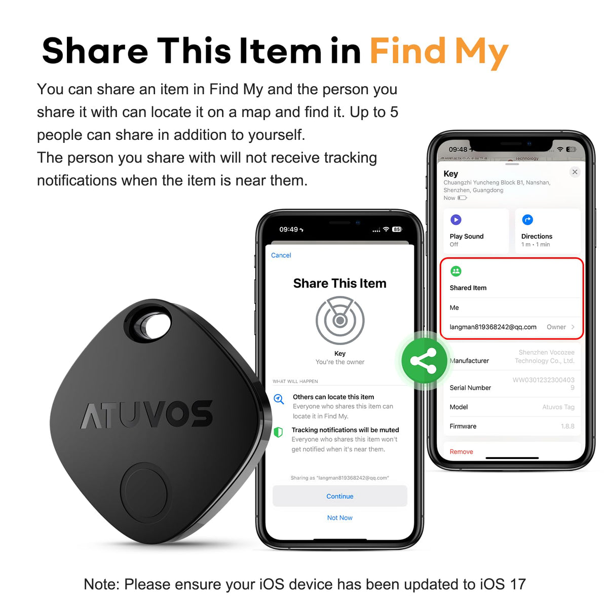 ATUVOS air tracker tag with IP67 waterproof protection in rain