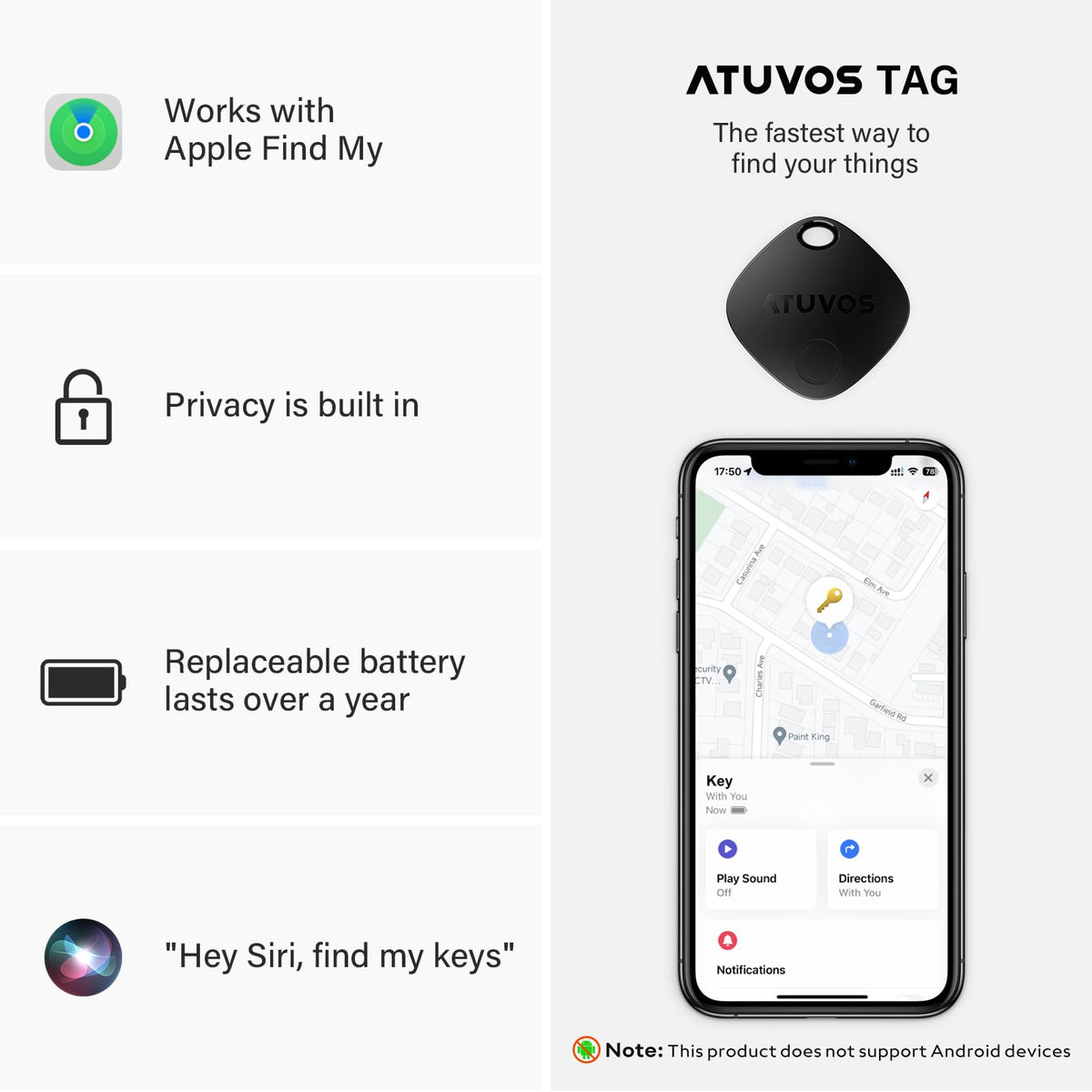 ATUVOS item location on Find My app map showing remote tracking