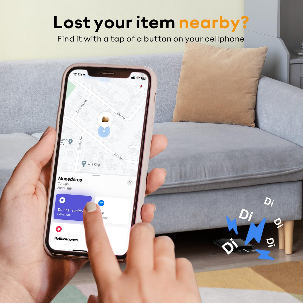 ATUVOS Find My network view locates items beyond Bluetooth range on a map.