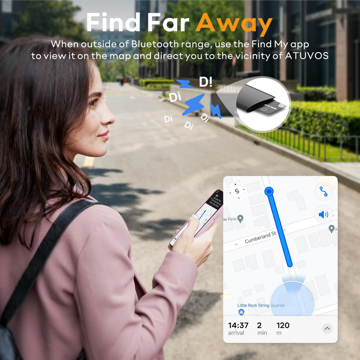 ATUVOS Find My network map view for distant item location.