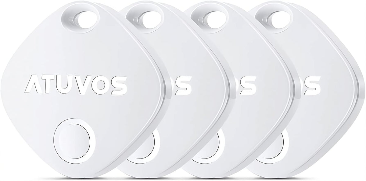 ATUVOS front packaging showing four trackers and iPhone pairing benefit