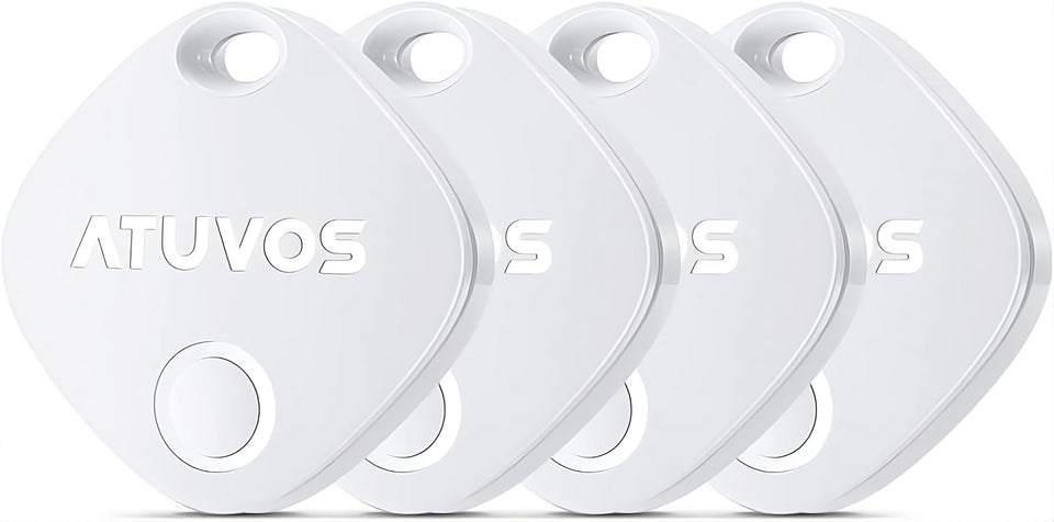 ATUVOS front packaging showing four trackers and iPhone pairing benefit