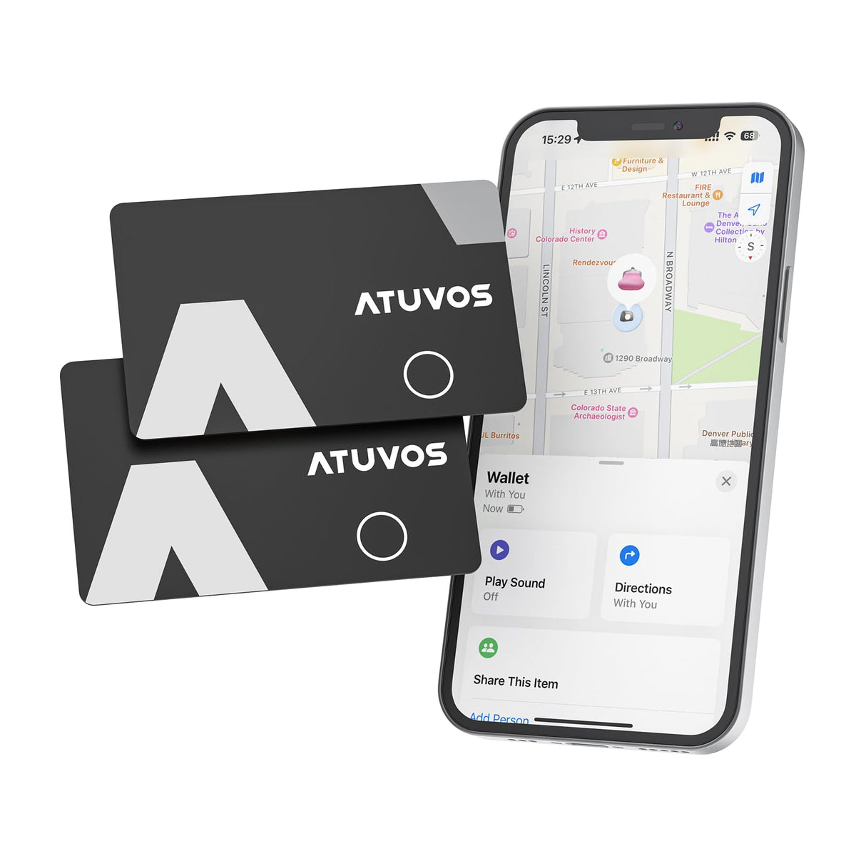 ATUVOS wallet tracker card ultra-thin 1.6mm helps secure essentials.