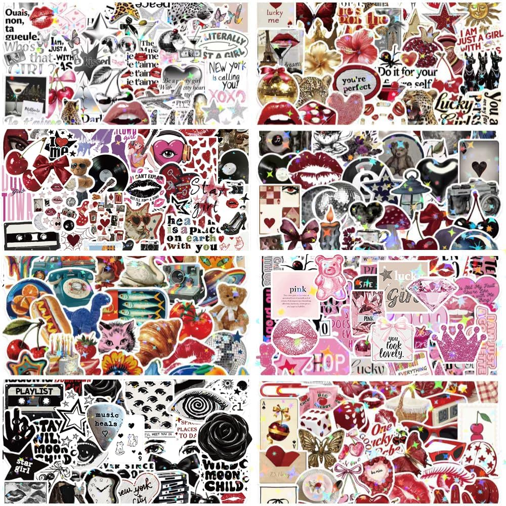 Atyeew Downtown Girl stickers pack with holographic vinyl, ideal for water bottles and laptops.