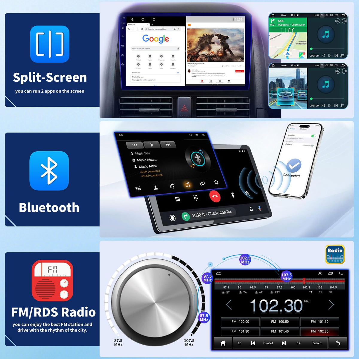 Aublinto 10.1 inch touchscreen display with responsive controls