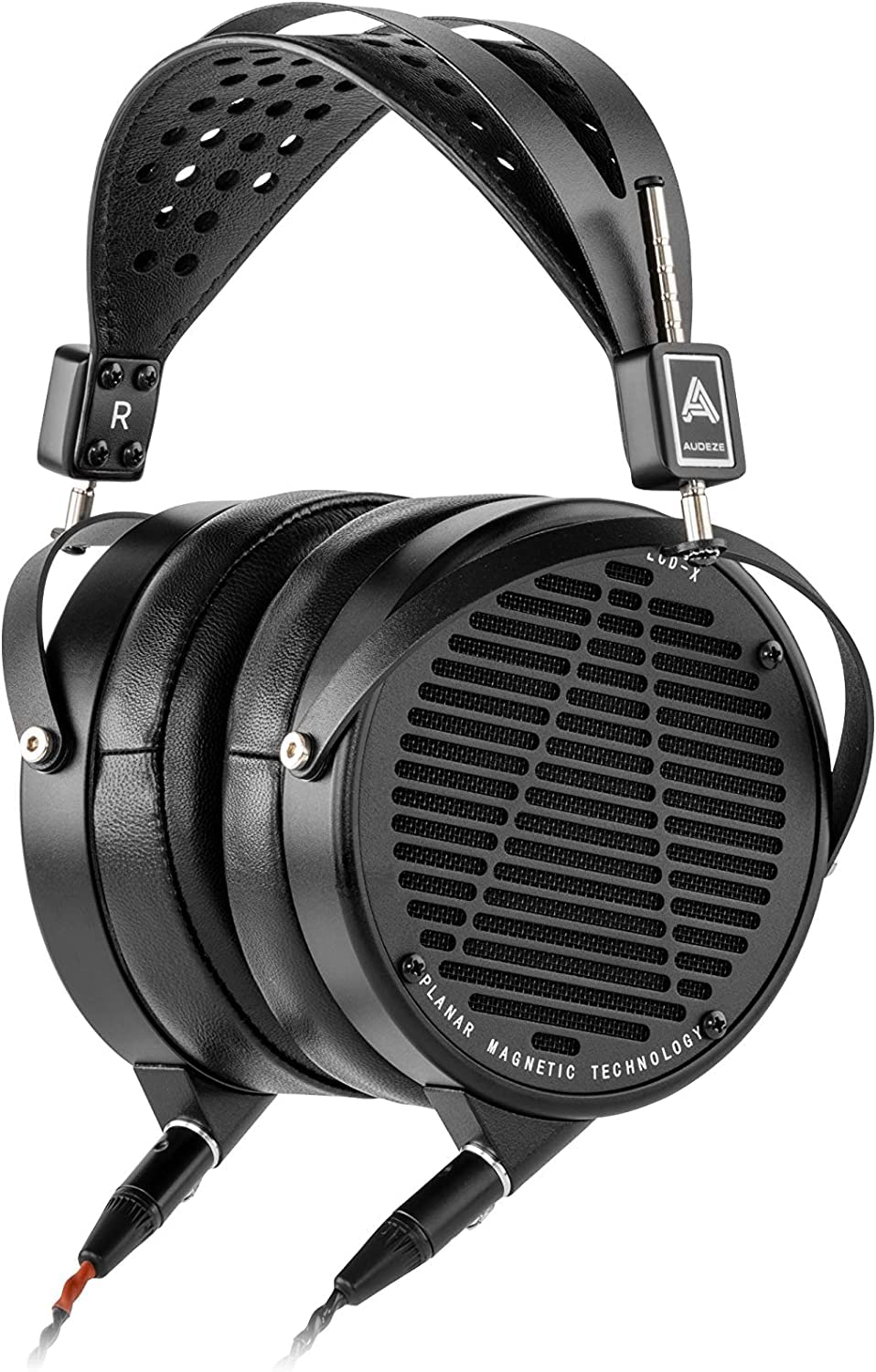 Audeze LCD-X front view; sleek black finish designed for studio reference listening.