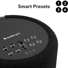 Audio Pro A10MKII WiiM Edition controls emphasize voice assistant compatibility.