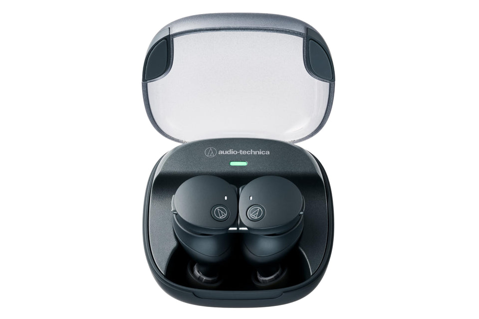 Audio-Technica ATH-CKS50TW2BK earbuds in-ear view for everyday music on the go.