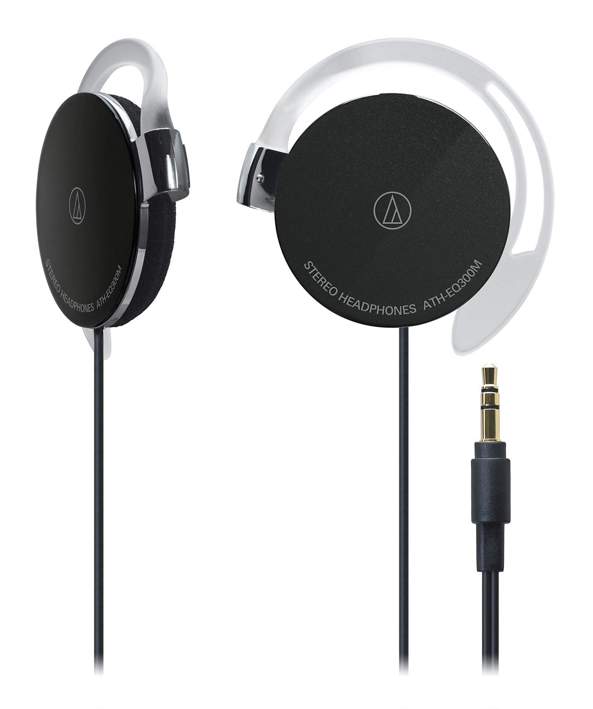 Audio-Technica ATH-EQ300M BK ear-fit headphones, front view, compact ultra-thin housing for comfortable wear