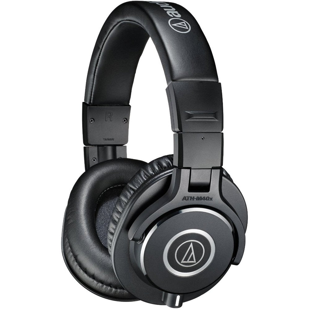 Audio-Technica ATH-M40x front view highlights sturdy studio design for precise monitoring.