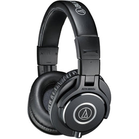 Audio-Technica ATH-M40x front view highlights sturdy studio design for precise monitoring.