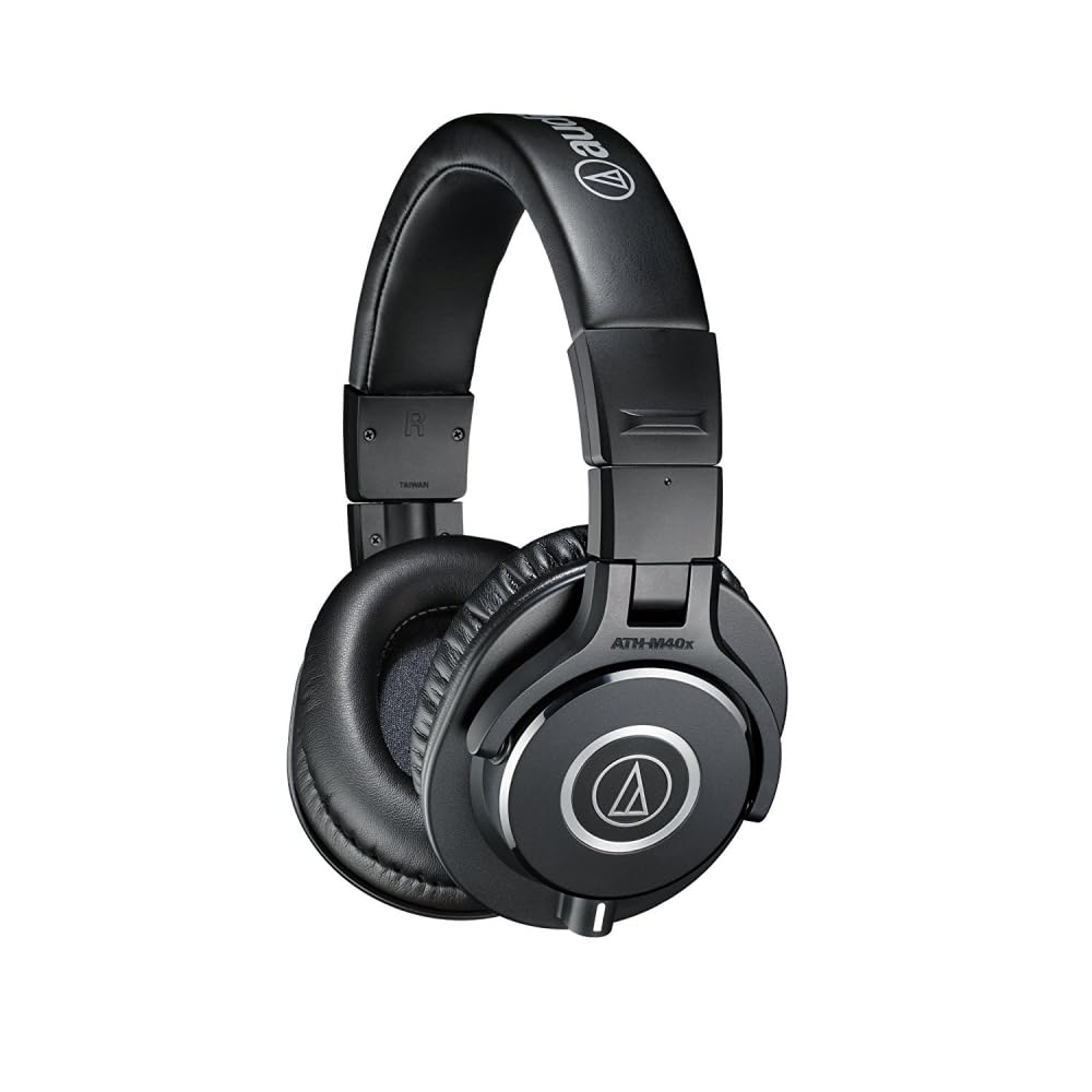 ATH-M40x headphones side view with swivel earcups for easy monitoring.