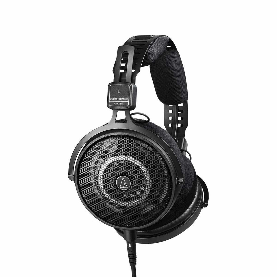 Audio-Technica ATH-R50x open-back headphones front view highlighting lightweight design for long mixing sessions.