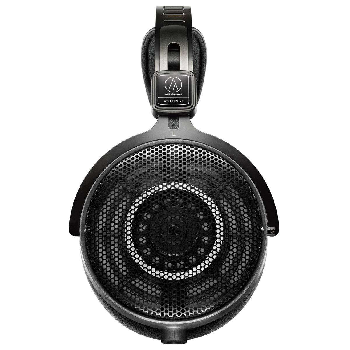 Audio-Technica ATH-R70xa outer-front view showing transparent open-back design for natural detail.