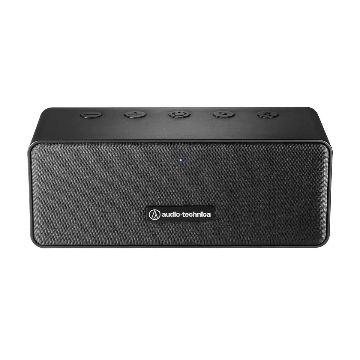 Audio-Technica AT-SP65XBT portable speaker front with dual drivers and fabric grille.