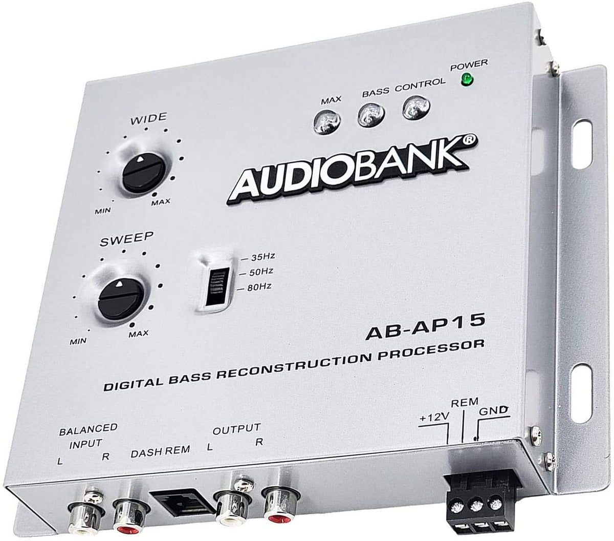 Audiobank AP15 rear connection ports with RCA and power terminals for seamless integration