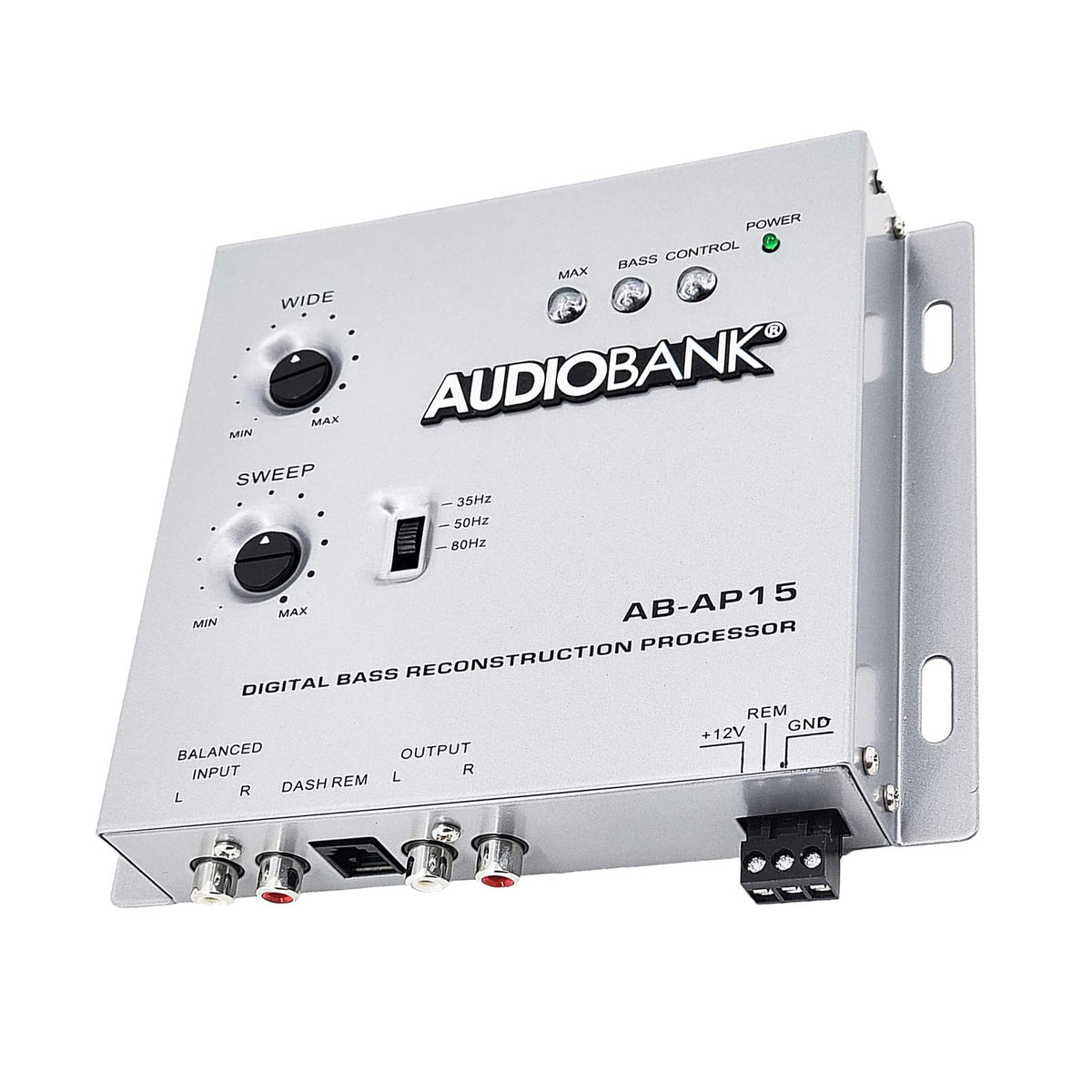 Audiobank lighted frequency display indicating restoration activity and settings