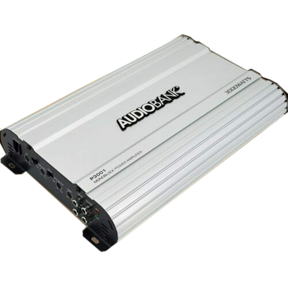 Audiobank Monoblock 3000W amp front view showing compact power for car audio