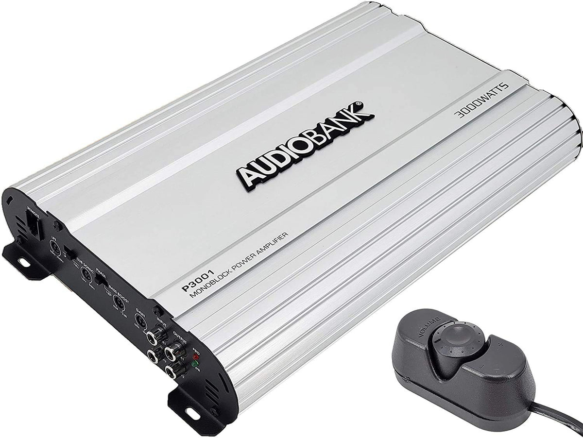 Audiobank Monoblock 3000W amp heatsink close-up highlighting cooling design
