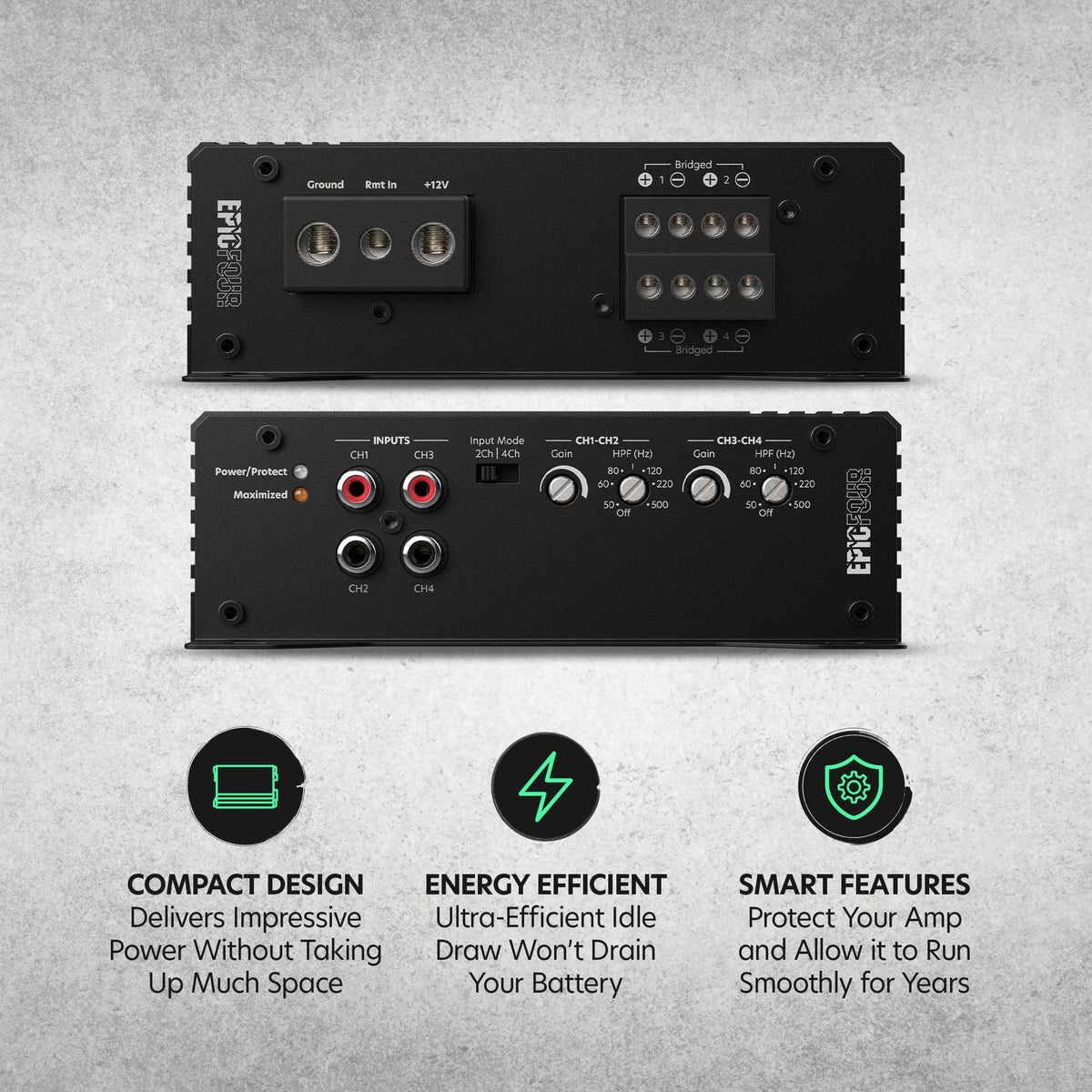 AudioControl EpicFour high and low-pass filters tailor frequencies to speakers.