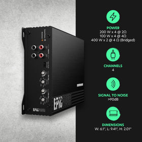 AudioControl EpicFour 800W output delivers deep bass with precise music detail.